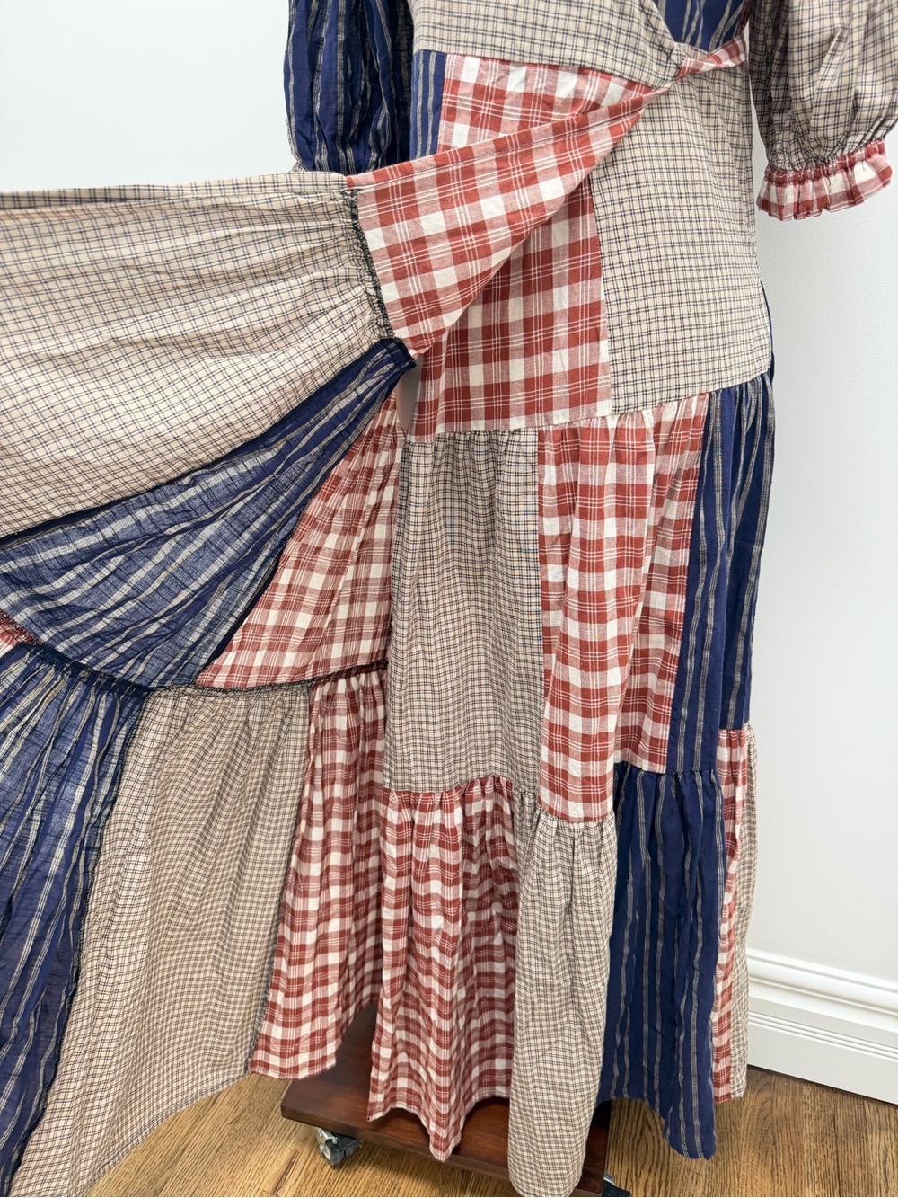 Daughters of India Poet Patchwork Wrap Blue Red Dress Size Small - Picture 4 of 14